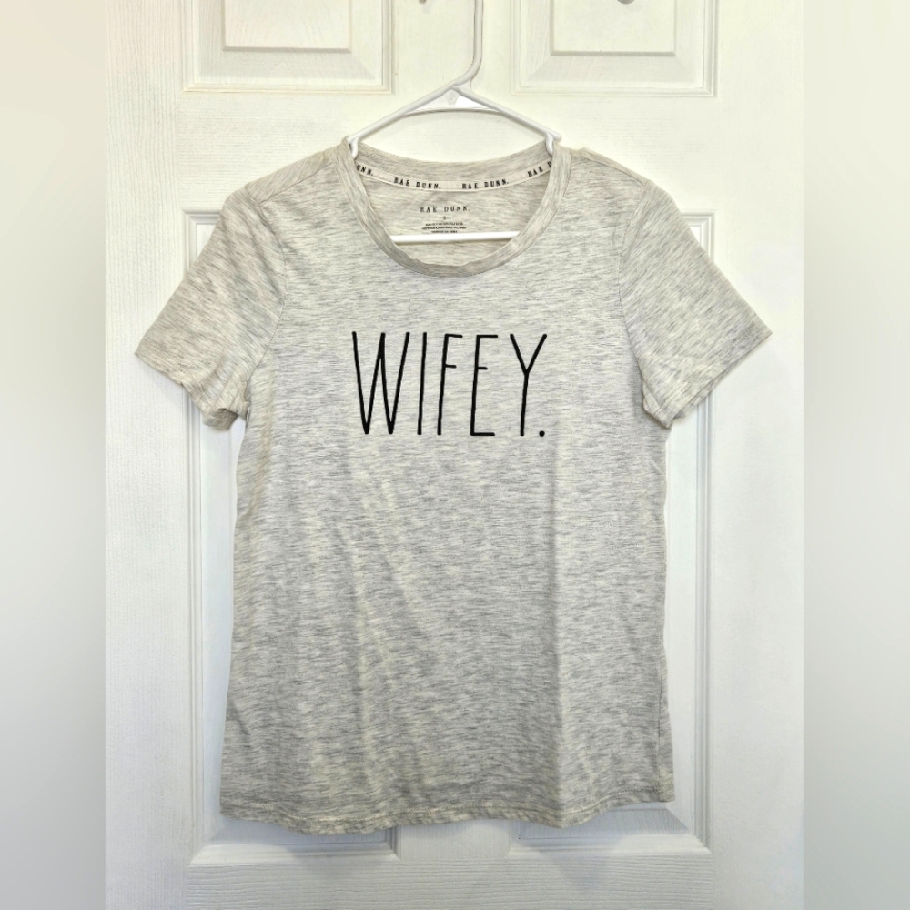 Rae Dunn Gray Fitted Short Sleeve"Wifey" T-Shirt Small